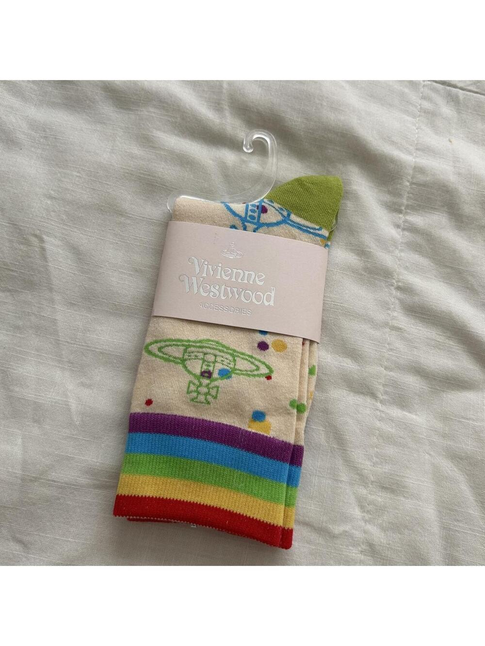 Vivienne Westwood Cream Rainbow Stripe Orb Socks NWT Japan